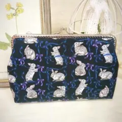 リボンライン子うさぎ♥大きながま口ポーチ*通帳*母子手帳*お薬手帳*ハンドメイド