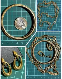 ヴィンテージ長めリエール刻印ネックレス年代物イアリング　バングル3点纏お得セット