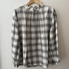 le colis 黒チェック柄　 コットン100% 長袖ブラウス サイズMのサムネイル