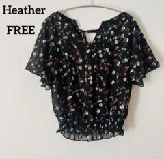 Heather 花柄　シフォン　ブラウス【FREE】ブラック　ギャザーのサムネイル