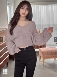 GRL グレイル　フェザーニットカシュクールショート丈トップス[kz286]