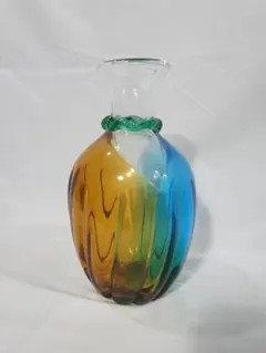 【極美品】津軽びいどろ 花器 花瓶 青×琥珀色 グラデーション アデリア。のサムネイル