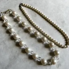 ホワイトパール風ビーズネックレス　2点セット