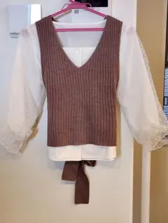 ブラウン Vネック ニットベスト
