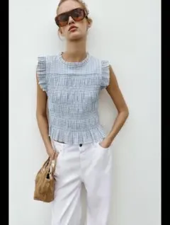 ZARA ギンガムチェック柄スモッキング加エトップス XS - メルカリ