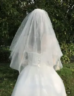 ホワイト パール付き 二層式 ウェディングベール