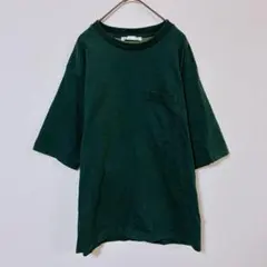 ikka　イッカ　Ｔシャツ　ポケットＴシャツ　メンズＬ　緑系　無地　綿