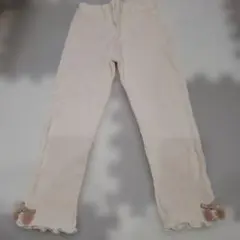 キッズ 110 レギンス プティマイン 綿100% チェリー 白 リブレギンス