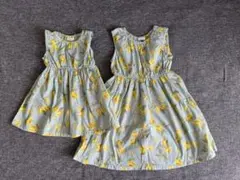 姉妹お揃いコーデ　レモン柄ノースリーブワンピース 110・80
