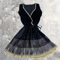 VINTAGE ベロア異素材ワンピース チュニック Vネック ゴシック ゴス原宿