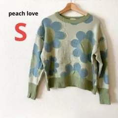 peach loveフラワーパターン ニットセーター 長袖 グリーン系 S