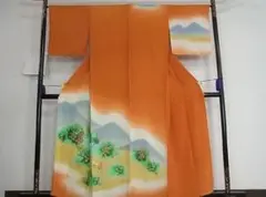 正絹　訪問着　単衣　手描き　草花文　暈し染め　逸品　身丈156.5　裄67