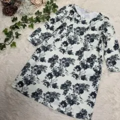 MARION マタニティ　黒薔薇総柄　七分袖ワンピース　Mですが大きいサイズ対応