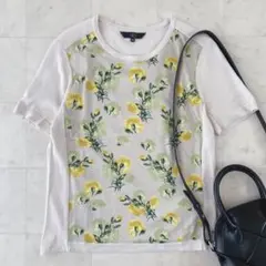 DAKS LONDON ダックス 花柄 フロント切替 半袖ニット 38のサムネイル
