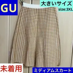 【GU】ミディアムオレンジギンガムチェックスカート ◎大きいサイズお探しの方必見