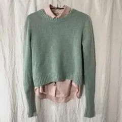 6(ROKU) ミントカラー ウール ニット カットソー 長袖