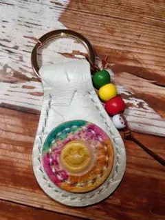 本革 ニコちゃん キーリング キーホルダー No.337レザークラフト