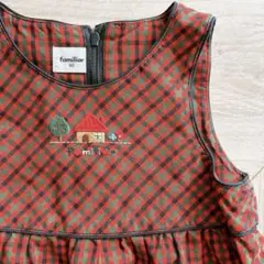 美品★familiar ワンピース 80 チェック 赤 刺繍 女の子 発表会