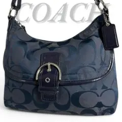 美品 コーチ ソーホー ショルダーバッグ シグネチャー キャンバス ネイビー