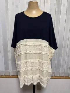 n'Or ネイビー/アイボリー 半袖Tシャツ