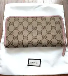 美品】GUCCI グッチ GGキャンバス ラウンドファスナー 長財布 ピンク