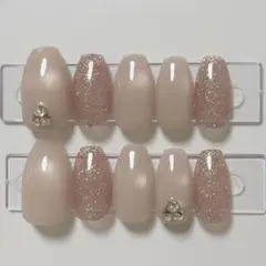 【現品】ネイルチップ 韓国風 マグネット シンプル ピンクベージュ 大人