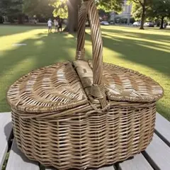 ラタン　蓋付き　バスケット　カゴ　籠 ピクニック　おしゃれ　インテリア　小物入れ