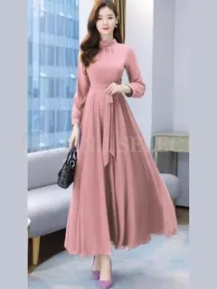 ワンピース L ピンク カラードレス 二次会 結婚式 ロング Aライン