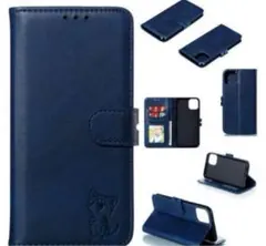 【IPhone 13 Promax】手帳型ケース スタンド式 ねこ カバー 青