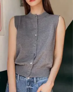 ノースリーブ グレー ニット セーター