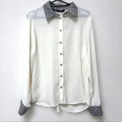 ZARA ホワイト 長袖ブラウス　シアーシャツ　ツイード