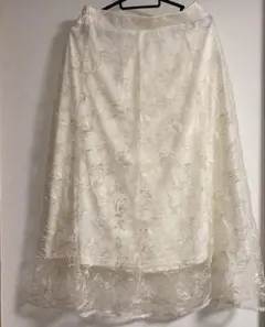 アイボリー 花柄刺繍 ロングスカート