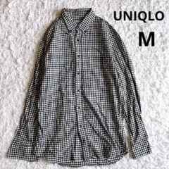 良品　ユニクロ　ブロックチェック柄ボタンダウン長袖ネルシャツ（M）暖かい生地