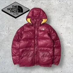 【ザ・ノースフェイス】ダウンジャケット　L ワインレッド　刺繍ロゴ　700 h