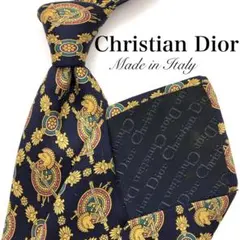 【美品】Christian Dior ネクタイ 紋章柄 ネイビー 紺 ゴールド