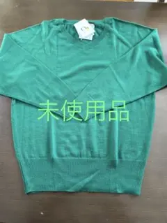 グリーン Vネック ニット Lサイズ 100%毛