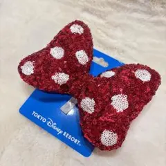 ディズニー　ミニー　リボン　スパンコール　ヘアゴム　赤　レッド