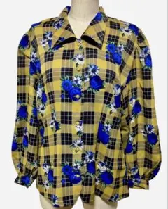 美品！日本製 花柄 バルーン袖 昭和レトロ 個性的 長袖シャツ ヴィンテージ