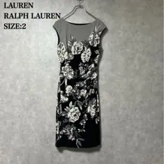 美品 ローレン ラルフローレン ノースリーブ ワンピース ドレス 2 M 花柄