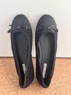 黒 リボン付きバレエシューズ サイズ35