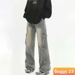 バギーデニムパンツ グレー