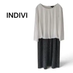 INDIVI インディヴィ バイカラー ドッキングワンピース ひざ丈