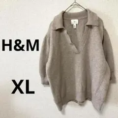 H&M 襟付きショート丈ニット　ブラウン　XL カジュアル　大きめ　大人かわいい