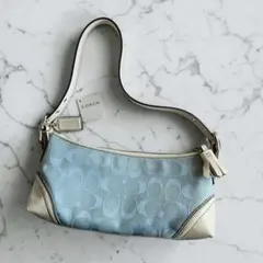 COACH アクセサリーポーチ ハンドバッグ　シグネチャー 水色 3603