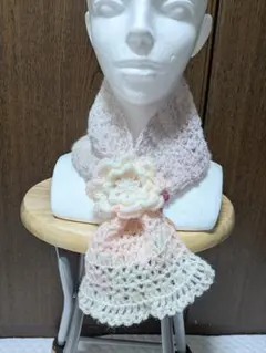 〚26〛手編み＊お花付きミニマフラー