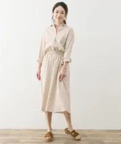 O846アーバンリサーチロングシャツワンピースオフホワイト白無地長袖リネン麻春夏