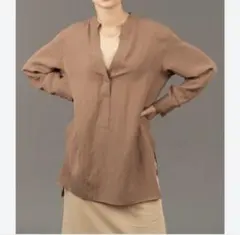 ZARA ブラウン Vネック 長袖シャツ　オーバーサイズ　プルオーバー