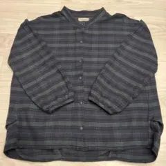 【サムサムモスモス】グリーン系チェック　8分袖ブラウス肩やウエストにギャザー入り