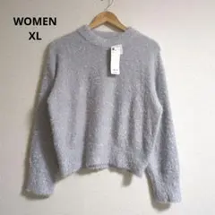 【新品未使用】GU シャイニークルーネックセーター長袖 グレー WOMEN XL