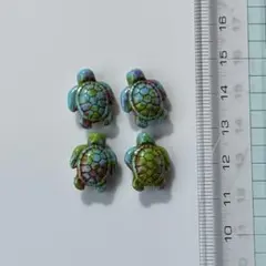 《在庫ラスト》ハンドメイド　ウミガメ　ビーズ　4個セット　緑系　⑦